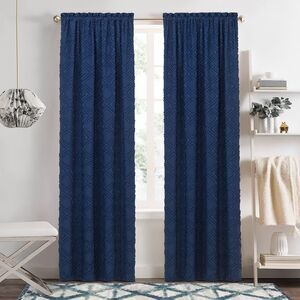 Blake Window Curtain Diamond Clipped Rod Pocket Panel, Navy, 42" x 84"